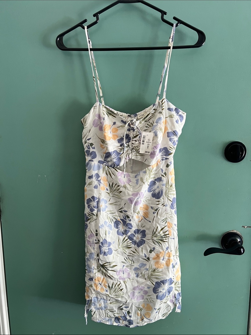 NWT Aeropostale Floral Tie-Front Slip Dress in White with Blue & Yellow‎ Flowers